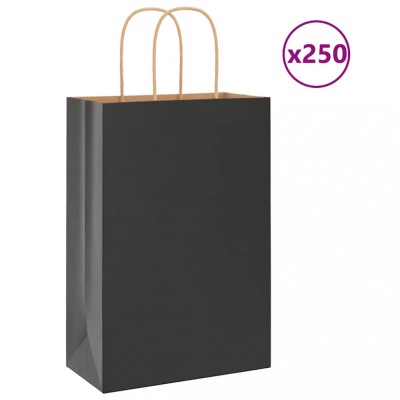 vidaXL Pungi de h&amp;acirc;rtie 250 buc cu m&amp;acirc;nere negre 21x11x31 cm foto
