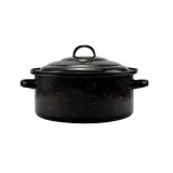 Oala de fonta emailata cu capac, 27 cm, 2,8 litri, neagra cu buline albe Handy KitchenServ