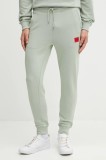 HUGO pantaloni de trening din bumbac culoarea verde, melanj, 50447963