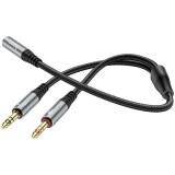 Cumpara ieftin Cablu Audio HOCO, UPA21, 3.5 mm la 3.5 mm, Mama la 2 x Tata, 0.25 m, Negru