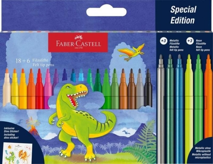 Set carioci Faber-castell, 18+6 culori, dinozauri