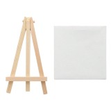 Mini sevalet din lemn cu panza pentru pictura si desen, 15x9 cm sevalet, 10x10 cm panza