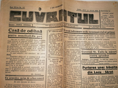 ZIAR CUVANTUL- BRAILA 27 IULIE 1939 -DIRECTOR MARCEL STANESCU foto