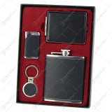 Set cadou pentru barbati, 4 piese &ndash; Plosca, tabachiera, bricheta, breloc