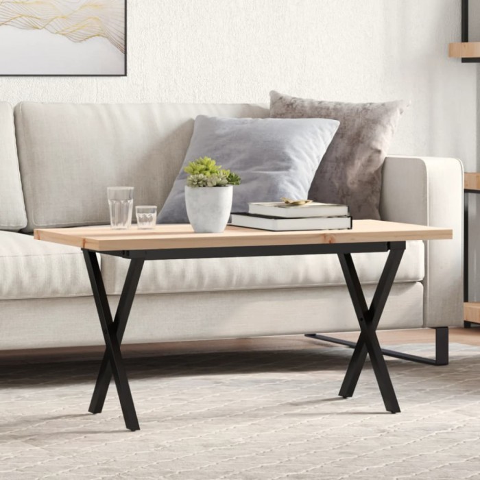 vidaXL Masă de cafea, cadru X, 90x40x45,5 cm, lemn masiv pin și Oţel 3282752