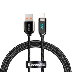 Cablu Date si Incarcare USB-A - USB-C Baseus Display, 66W, 2m, Negru CASX020101