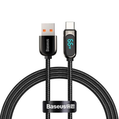 Cablu Date si Incarcare USB-A - USB-C Baseus Display, 66W, 2m, Negru CASX020101 foto