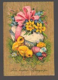 Carte Postala Paste 1969 Germania, Pui, Oua Vopsite, Flori - Felicitare Circulata cu Timbru