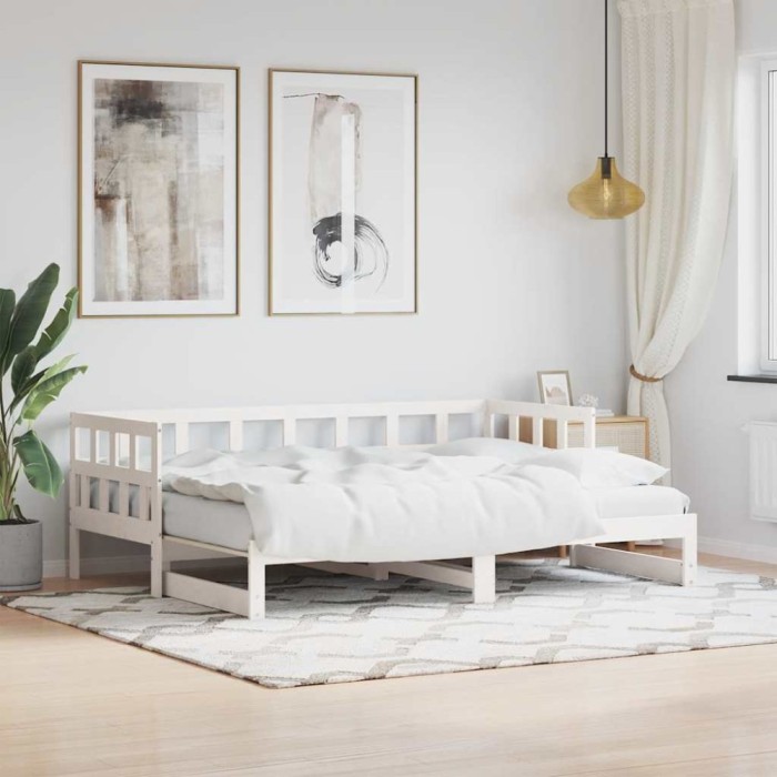 vidaXL Pat de zi cu extensie, alb, 90x190 cm, lemn masiv de pin