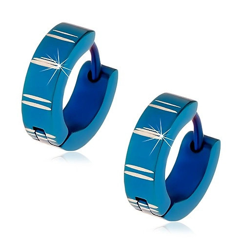 Cercei din oțel cu &icirc;nchidere tip verigă cu arc, cercuri albastre cu striații