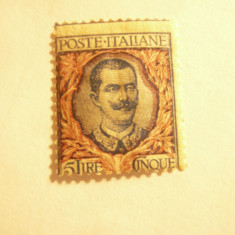 Timbru 5 Lire V.Emanuel III 1901 Italia , 1 val.sarniera