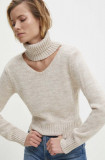 Answear Lab pulover de lana culoarea bej, cu guler