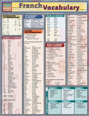 French Vocabulary Laminate Reference Chart