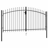 vidaXL Poartă de gard cu ușă dublă &amp; v&acirc;rf ascuțit negru 3 x 1,5 m oțel