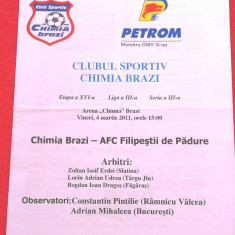 Program meci fotbal CHIMIA BRAZI - AFC FILIPESTII de PADURE (04.03.2011)