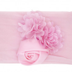 Bandă de cap largă și elegantă de flori roz pentru fetiță Microfiber