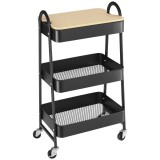 HOMCOM Servieta cărucior de stocare din oțel cu rotile cu 3 niveluri, cu blat MDF, m&acirc;nere dim. 45L x 31l x 79,4H cm | Aosom Romania