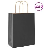 vidaXL Pungi de h&acirc;rtie 250 buc cu m&acirc;nere negre 21x11x28 cm 4101643