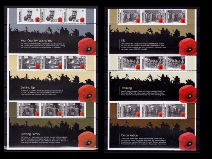 ✅(S16)Gibraltar 2014 ,&quot;100 de ani WW I &quot;,straif 3+mans.inf. ,nominal &pound; 7.05, MNH