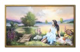 Cumpara ieftin Tablou tanara la picnic pictat manual inramat, Odisee, 105x65cm ulei pe panza, Geo Ungureanu