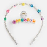 Set Bentita si Clama de Par pentru Copii, Decoratiuni cu Margele si Flori Fimo, Multicolor, CMCLASS