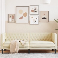 vidaXL Canapea Chesterfield cu 3 locuri, crem, piele ecologică