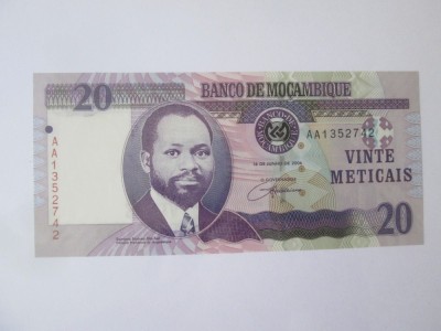 Mozambic 20 Meticais 2006 UNC,bancnota din imagini foto