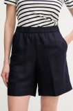 Gant pantaloni scurți din in culoarea albastru marin, neted, high waist, 4020116