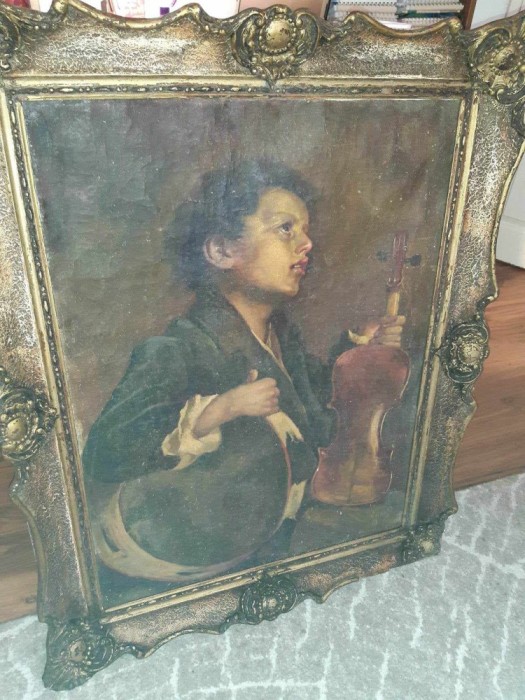Copil cu vioara- ulei pe panza