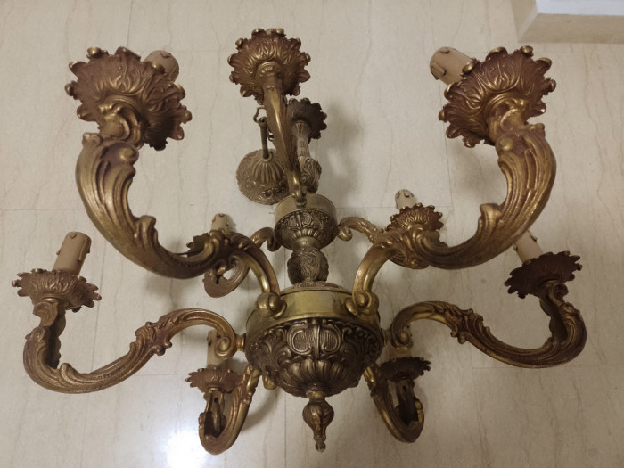 Antic candelabru din bronz masiv in stil Rococo cu 9 brațe