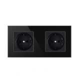Priza Techstar&reg; Crystal TS2, Dubla, Sticla Securizata, Culoare Negru Onyx, 16A, 2