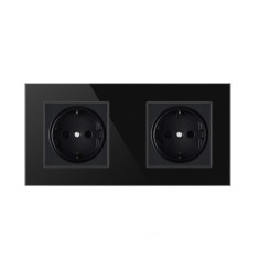 Priza Techstar&reg; Crystal TS2, Dubla, Sticla Securizata, Culoare Negru Onyx, 16A