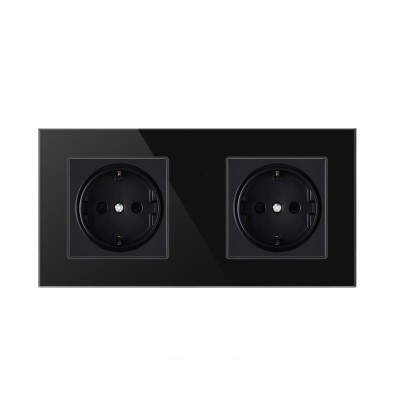 Priza Techstar&amp;reg; Crystal TS2, Dubla, Sticla Securizata, Culoare Negru Onyx, 16A foto