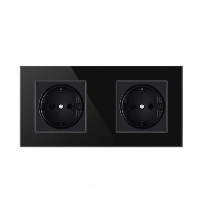 Priza Techstar&reg; Crystal TS2, Dubla, Sticla Securizata, Culoare Negru Onyx, 16A