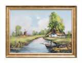 Cumpara ieftin Tablou living peisaj din Delta Dunarii pictat manual inramat, 80x60cm ulei pe panza, Geo Ungureanu