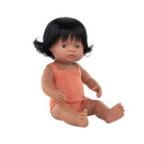 Papusa 38 cm, fetita latino, imbracata in salopeta tricotata, MINILAND