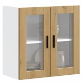 Dulap bucatarie perete stejar artizanal Porto, 60x31x60 cm, usa sticla, maro, depozitare, bucatarii modulare