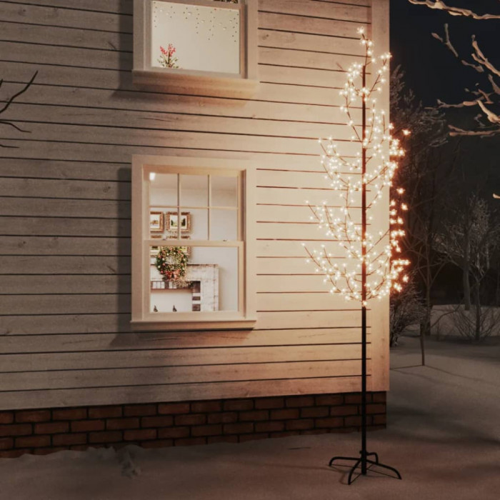 vidaXL Copac cu flori de cireș cu LED, 368 LED-uri alb calde, 300 cm