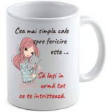 Cana alba personalizata &quot;Calea spre fericire&quot;, INOVATIX&reg;. 330ml