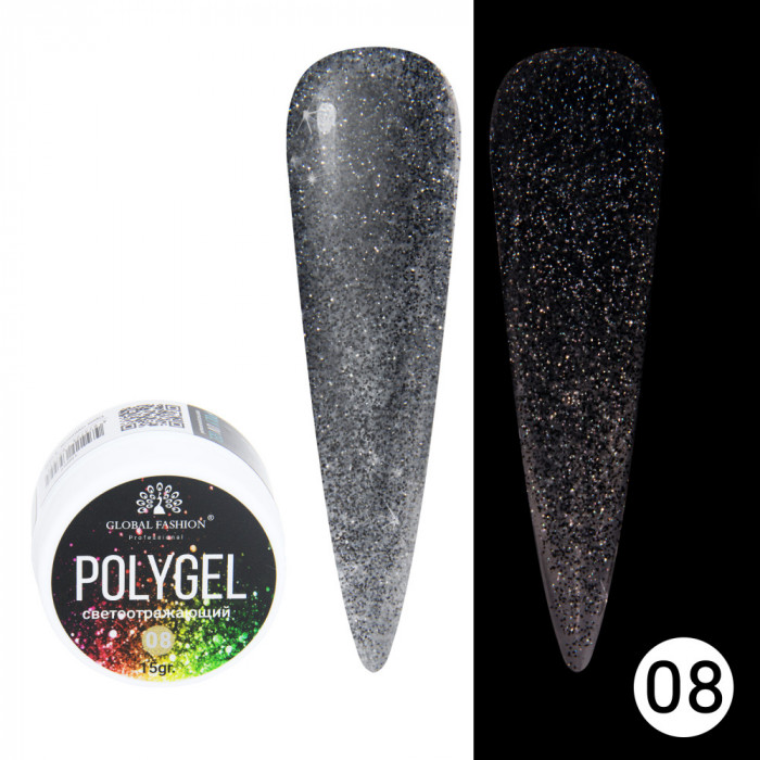 Polygel cu sclipici constructie unghii, Disco Polygel, reflectorizant, 15 g, 08