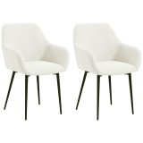 HOMCOM Set 2 Scaune de Dining Tapițate &icirc;n Stil Nordic cu Brațe și Picioare din Oțel, 54x57x80 cm, Alb Crem | Aosom Romania