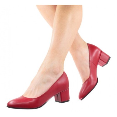 Pantofi eleganti dama, rosii, din piele naturala box, toc 5 cm - NA73ROSU foto