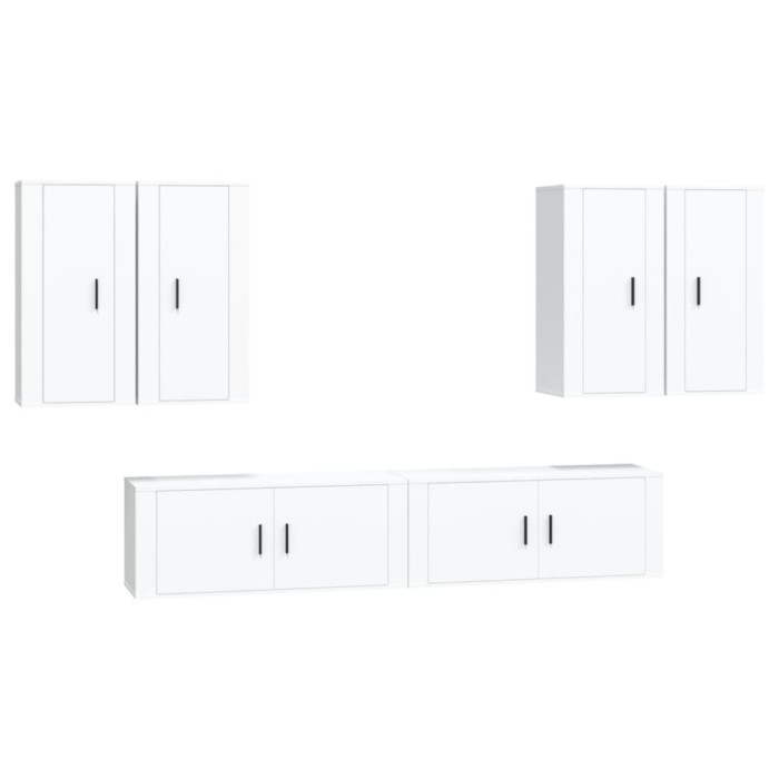 Set dulap TV, 6 piese, alb, lemn prelucrat