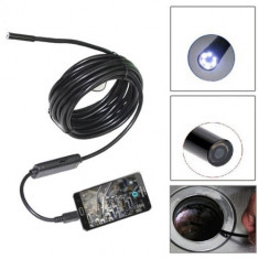 Cablu flexibil impermeabil videoendoscop cu USB de 5m lungime, diametru camerei pe cablu 5,5mm si lumina LED + Lanterna foto