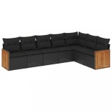 Cumpara ieftin Set canapele de gradina cu perne, 7 piese, negru, poliratan