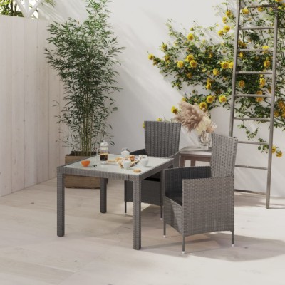 vidaXL Set mobilier de exterior cu perne, 3 piese, gri, poliratan foto