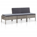 Gossi set mobilier de gradina cu perne, 3 piese, gri, poliratan