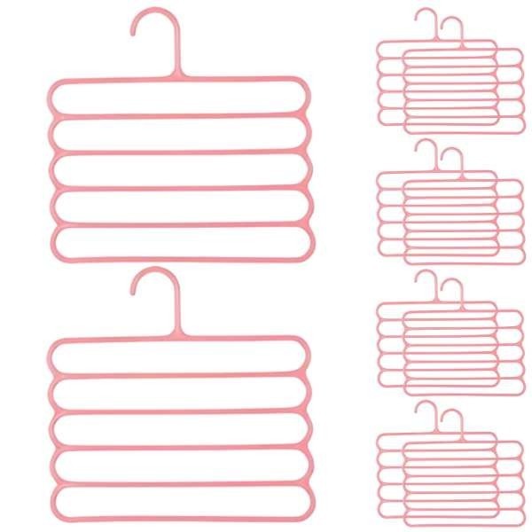 Set 20 Umerase Mercaton din Plastic, cu 5 Pozitii, Pentru Pantaloni, Fuste sau Cravate, 31 x 31 cm, Roz