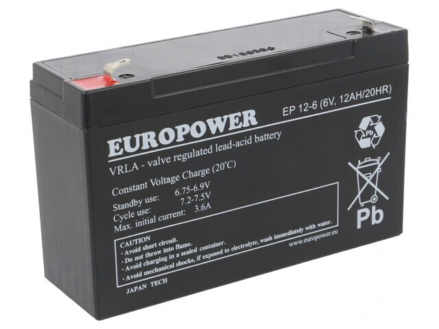 Baterie plumb-acid 6V 12Ah AGM fără &icirc;ntreținere