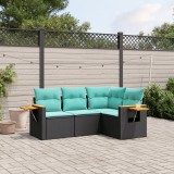 vidaXL Set mobilier de grădină cu perne, 4 piese, negru, poliratan 3226771
